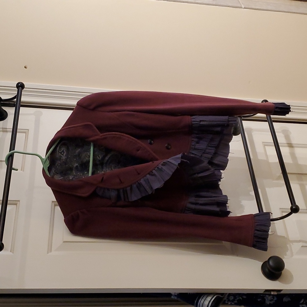 Free People cranberry short ruffled jacket, size 4